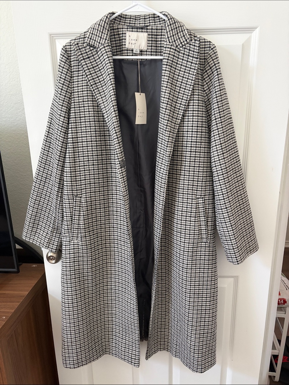a new day Black & White Houndstooth Trench Coat